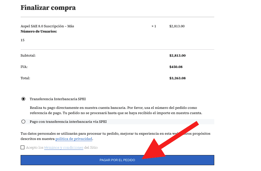 Realizar el pago de un pedido de cotización - Consultoría TI
