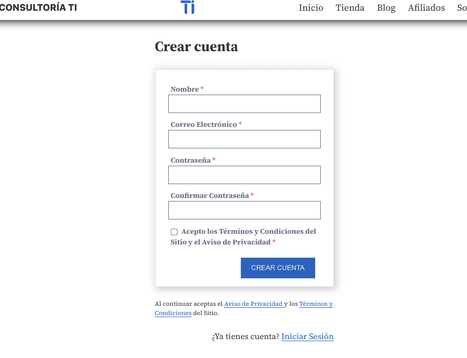 Crear cuenta e Inicio de Sesión en Consultoría TI - Consultoría TI